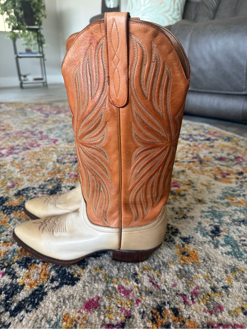 Vintage Larry Mahan El Paso Two-Tone Leather Cowboy Boots 7.5 M Western - Picture 3 of 10
